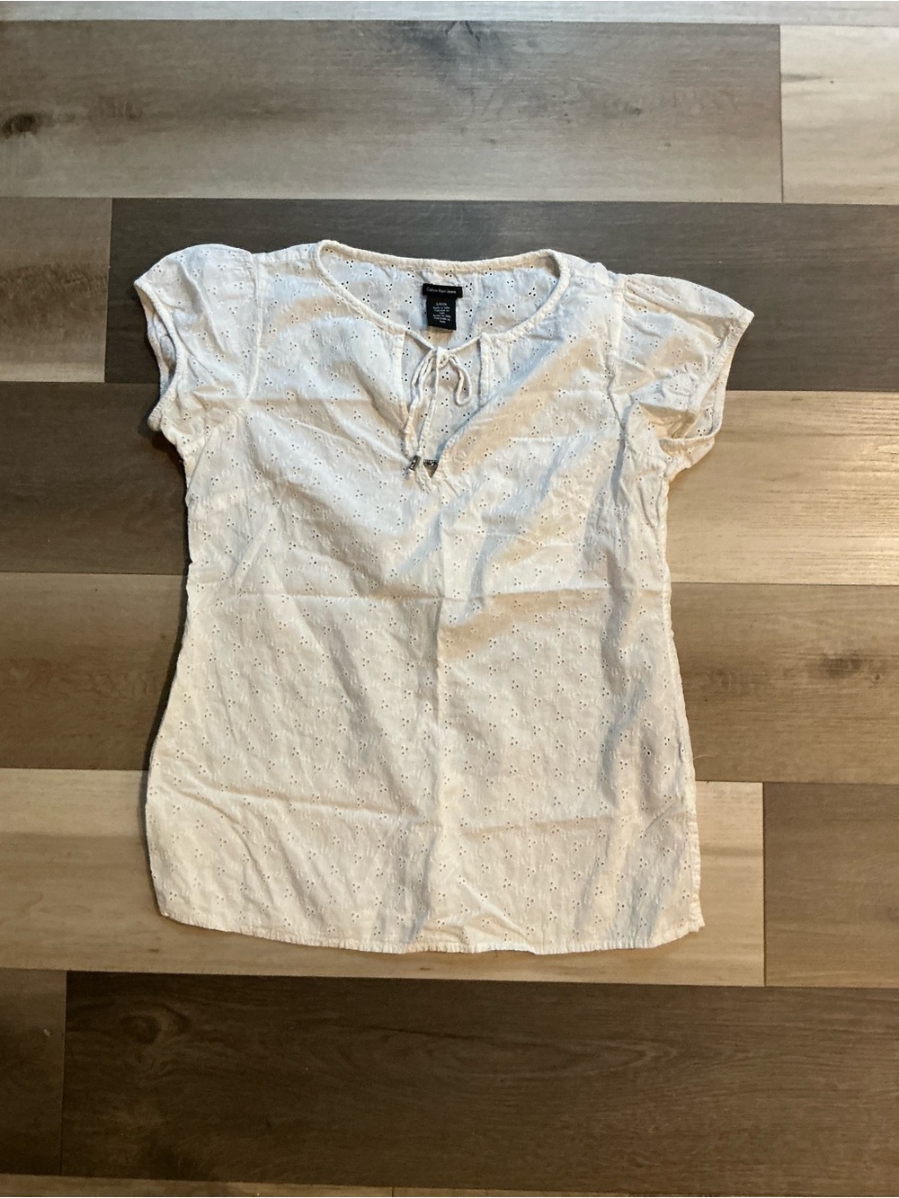 Calvin Klein Jeans Cream Eyelet Tie-Front Short Sleeve Blouse